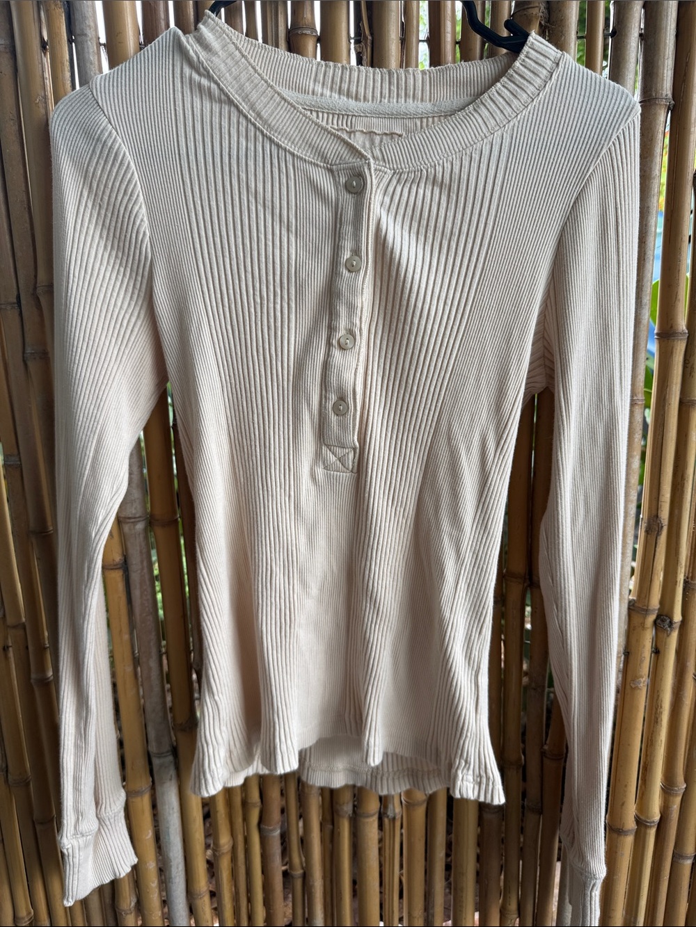 aerie Ribbed Henley Long Sleeve Top - Cream